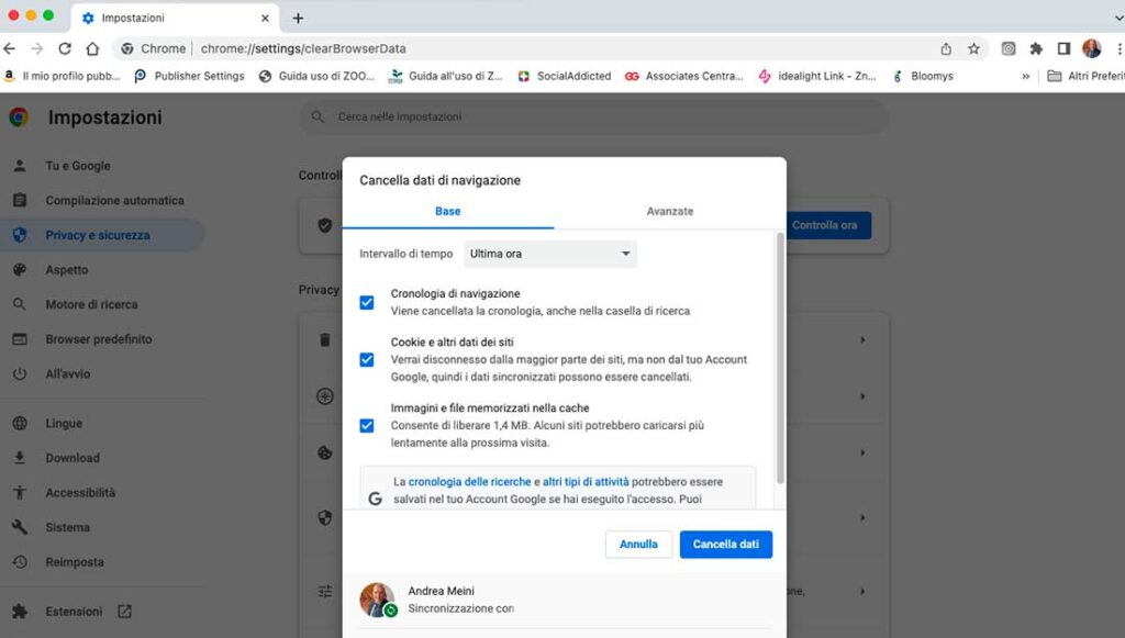 Cancellare cache Chrome su PC