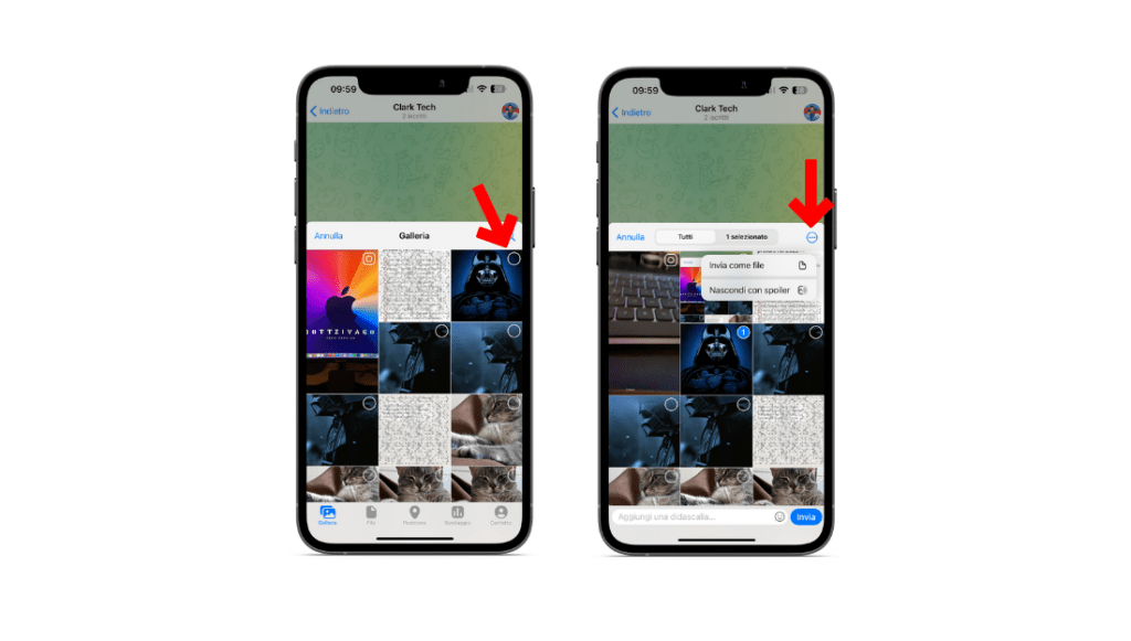 Schermate attivazione effetto spoiler su Telegram Schermate attivazione effetto spoiler su Telegram