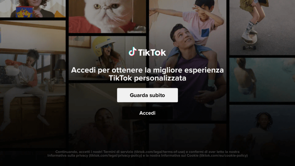 Pagina benvenuto su app TikTok Fire TV Pagina benvenuto su app TikTok Fire TV