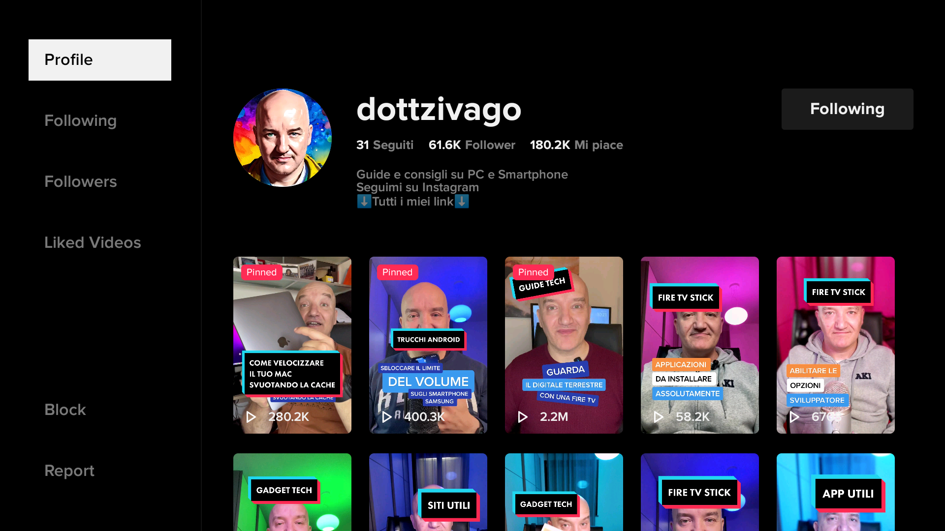 Pagina profilo su app TikTok Fire TV