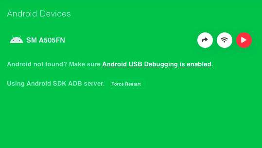 Area dedicata a Android su Vysor Area dedicata a Android su Vysor