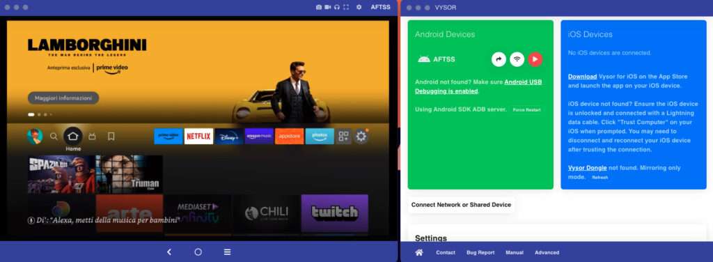 Schermata Fire Stick condivisa sul pc con Vysor Schermata Fire Stick condivisa sul pc con Vysor