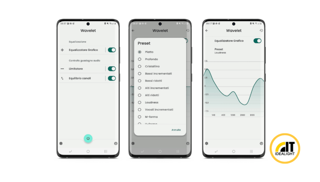 Schermata equalizzatore sull'app Wavelet