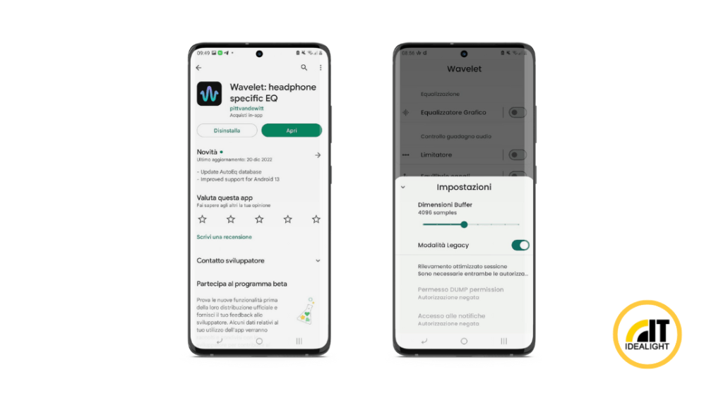 Schermata dell'app Wavelet sul Play Store