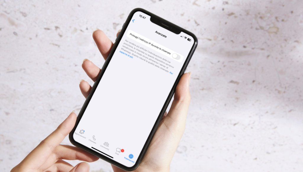 Schermata della nuova funzione protezione IP su Whatsapp