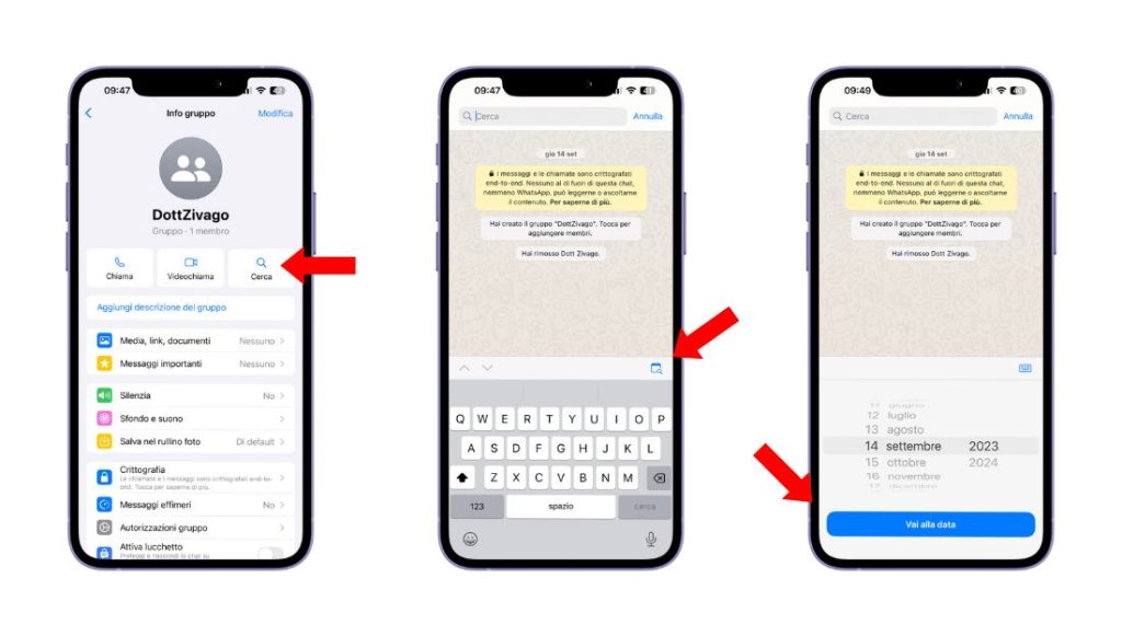 Ricerca per data WhatsApp su iOS