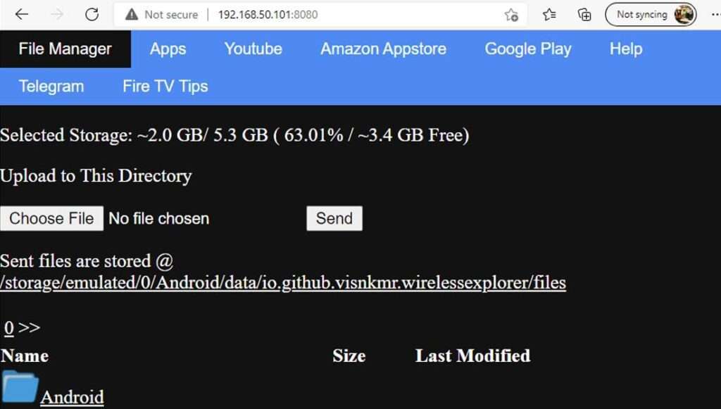Send file Wireless File Manager