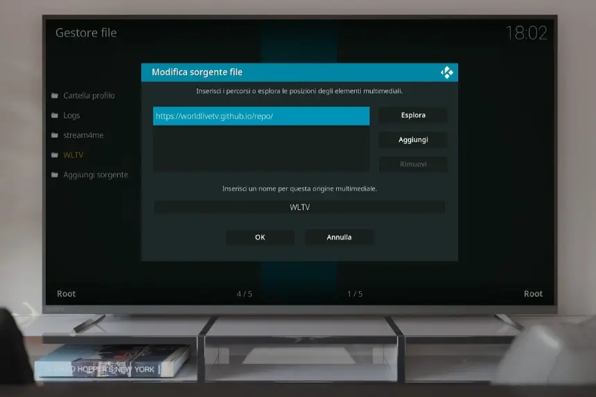 Schermata dell'URL corretto per installare l'add-on WLTV di Kodi.