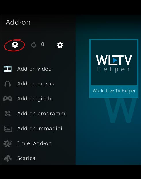 Icona add-on sull'app Kodi
