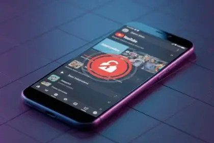 Interfaccia YouTube su smartphone con blocco riproduzione background