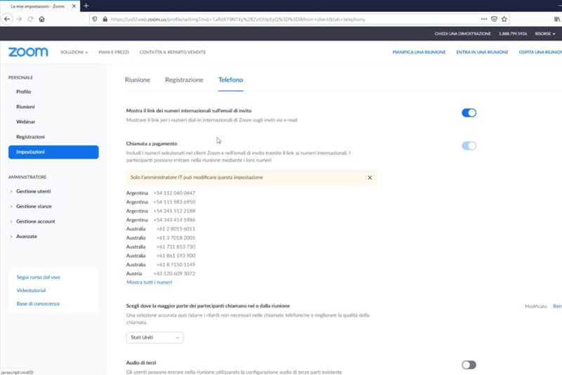 zoom altre impostazioni