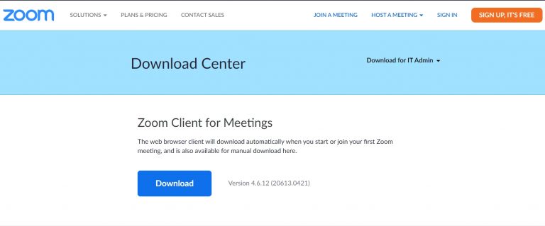 Schermata di download Zoom da Windows