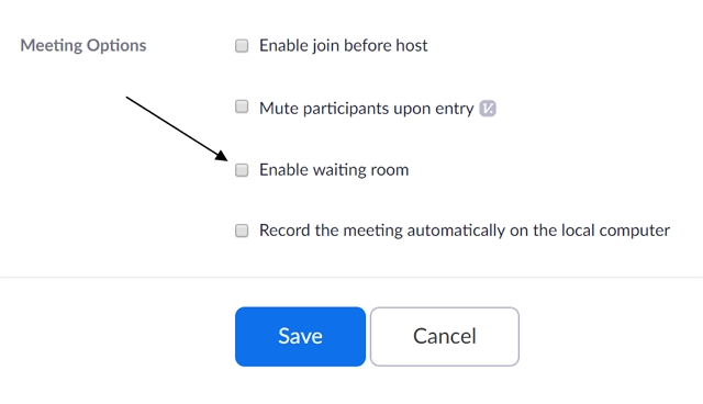 Opzione waiting room attivabile su Zoom